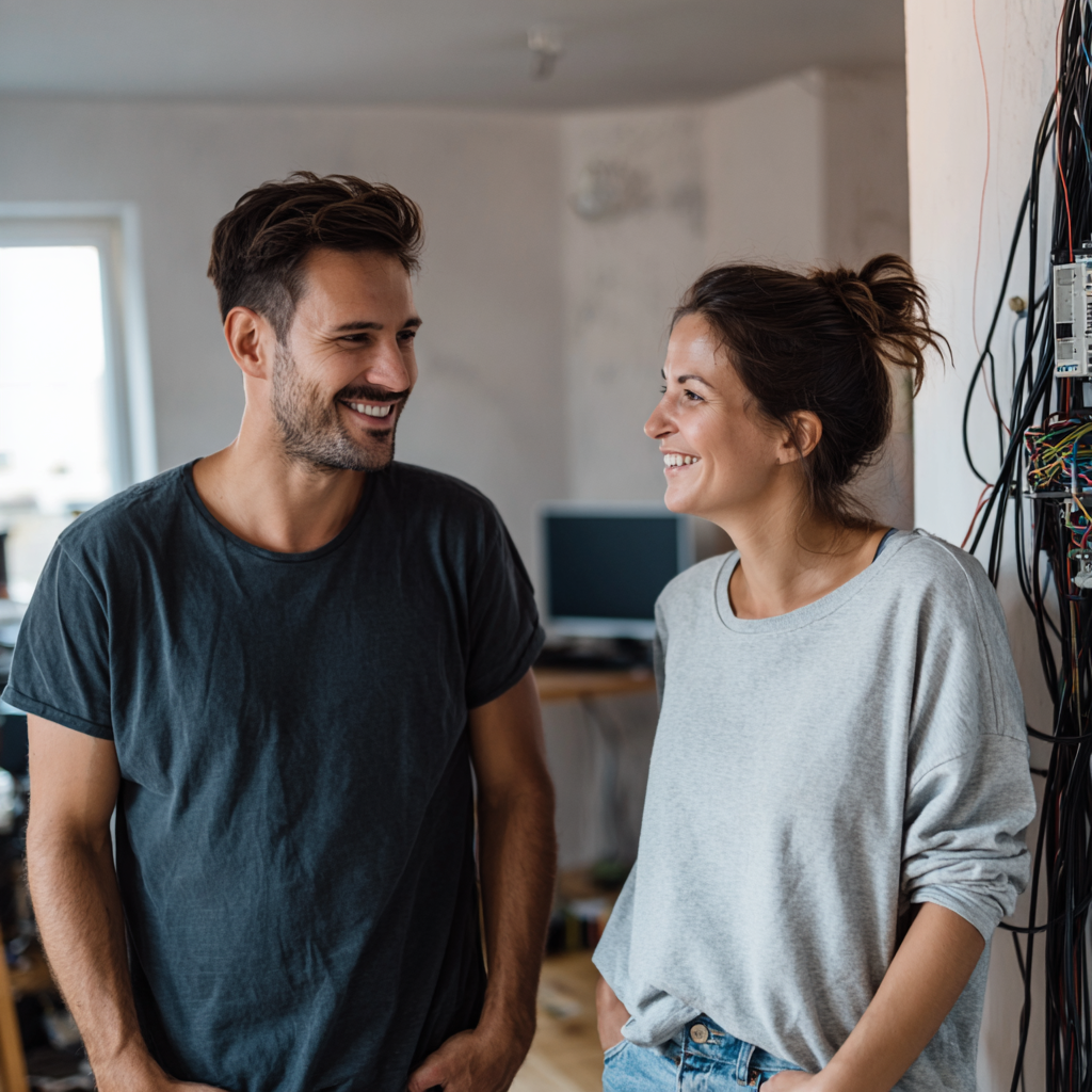 spokojeny par po instalaci internetu